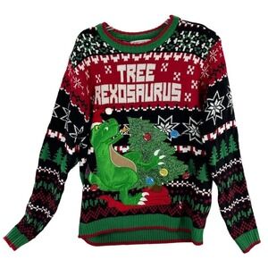 Celebrate Together Sweater Men Large Red Tree Rexosaurus Ugly Christmas Dinosaur